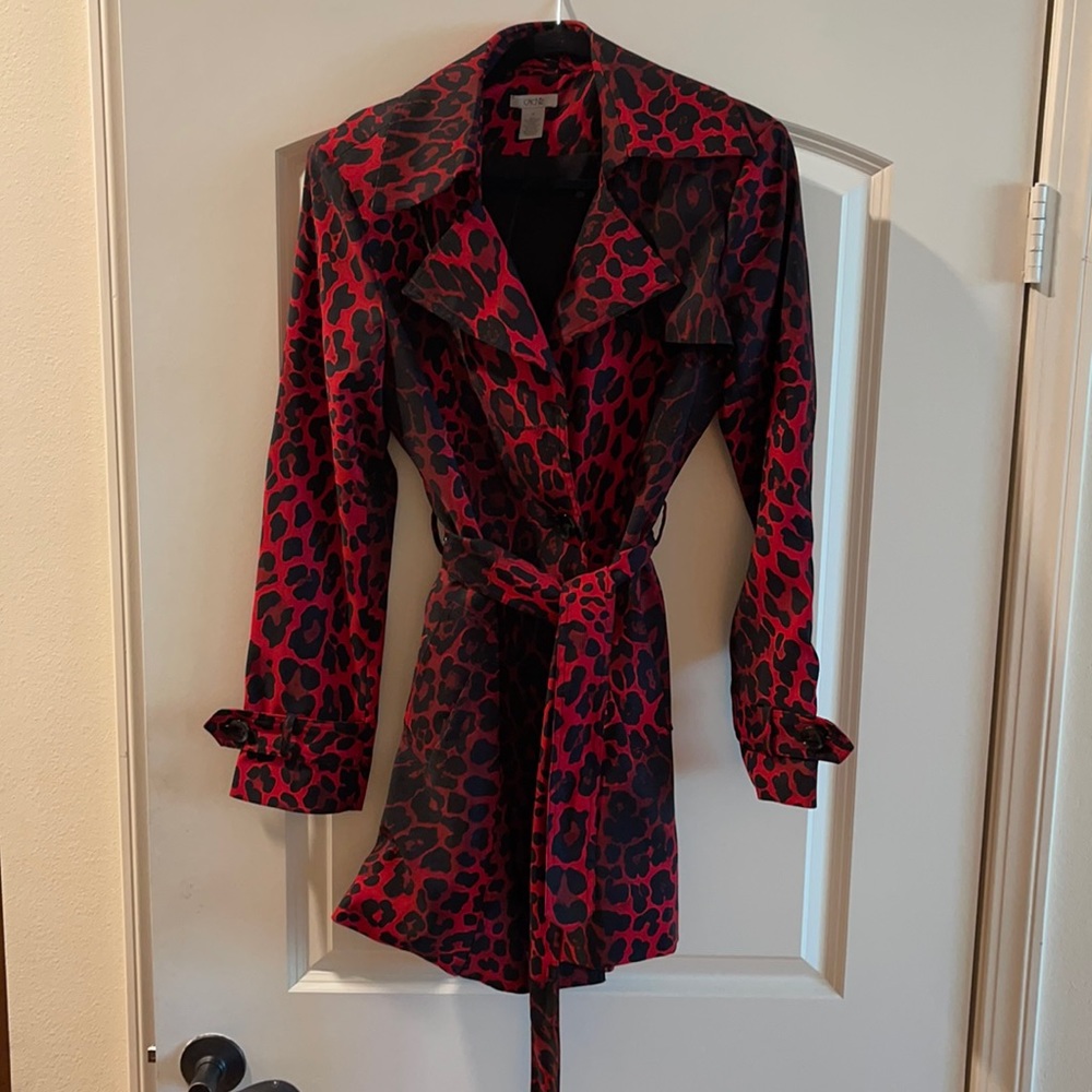 Cache Red and Black Floral Trench Coat